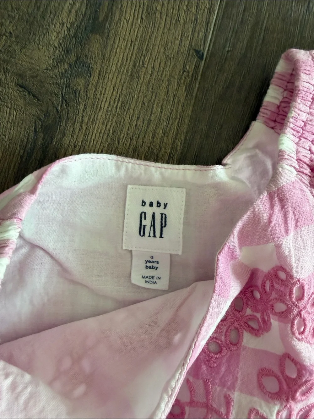 GAP Pink and White Gingham Dress with Eyelet Trim
